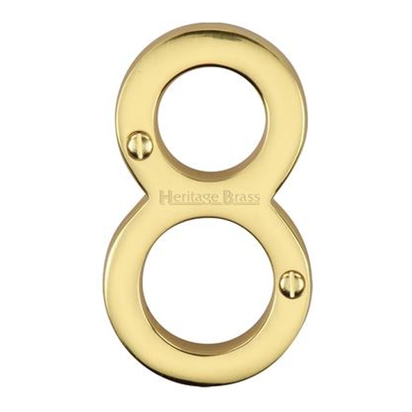 C1561 8-PB • 76mm • Polished Brass • Heritage Brass Face Fixing Numeral 8